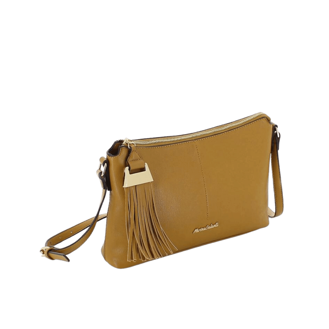 Borsa Marina Galanti Senape con Tracolla e Frange: Stile e Funzionalità