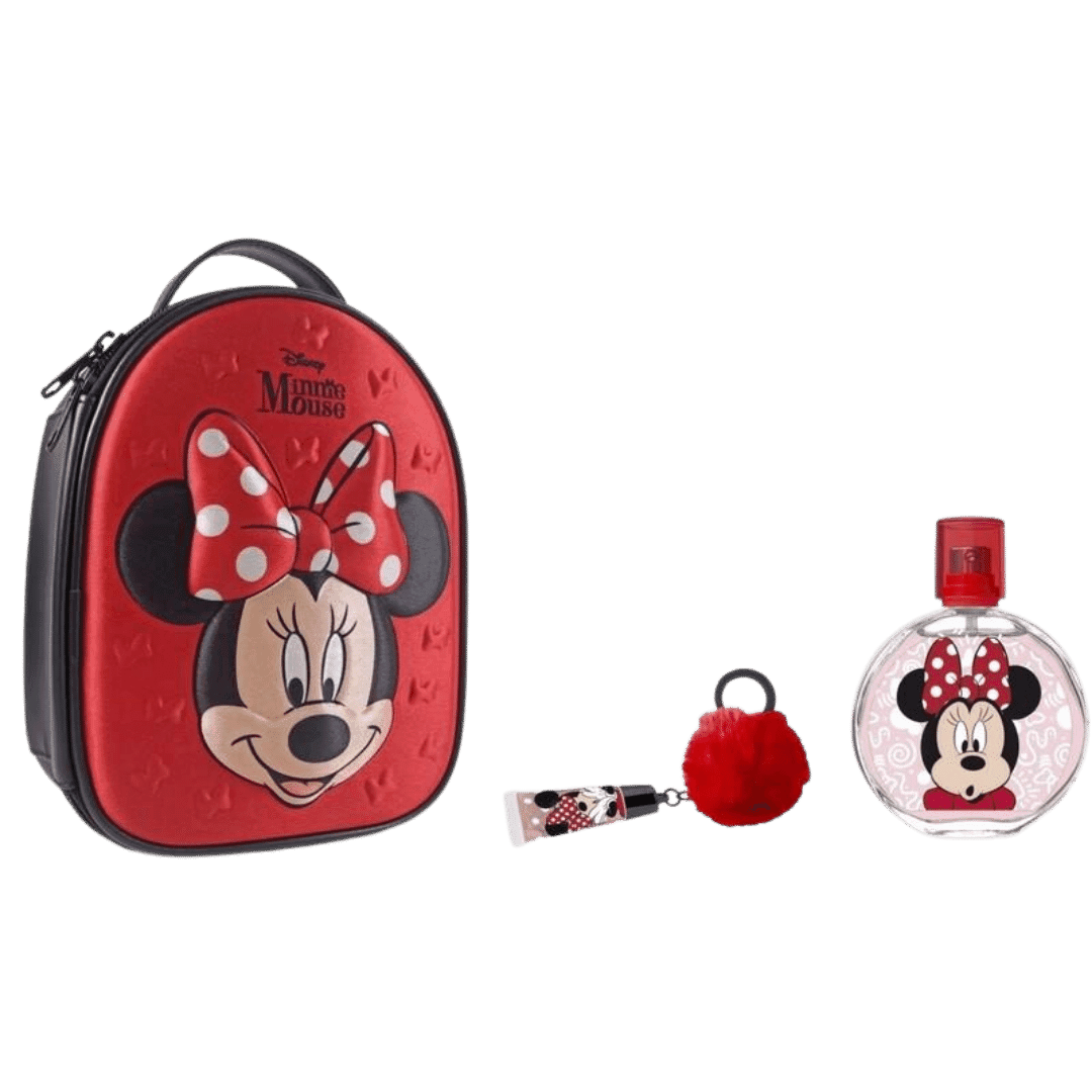 Minnie Zip Case Coffret EDT 100ml + Lip Gloss + Pompon Portachiavi: Set Regalo Perfetto per i Fan di Minnie