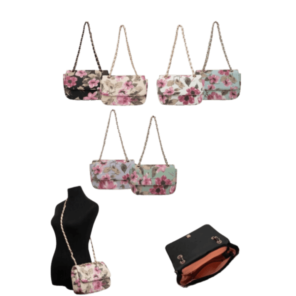 Diana Borsa a Fiori con Manico a Catena, Bottone e Zip – Eleganza Floreale