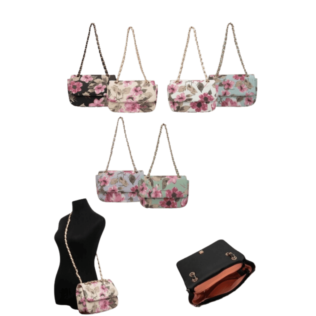 Diana Borsa a Fiori con Manico a Catena, Bottone e Zip – Eleganza Floreale