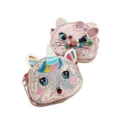 Borsetta Rosa con Gattino e Unicorno Glitterato per Bambine: Un Accessorio Incantevole e Funzionale