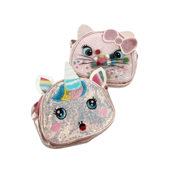 Borsetta Rosa con Gattino e Unicorno Glitterato per Bambine: Un Accessorio Incantevole e Funzionale