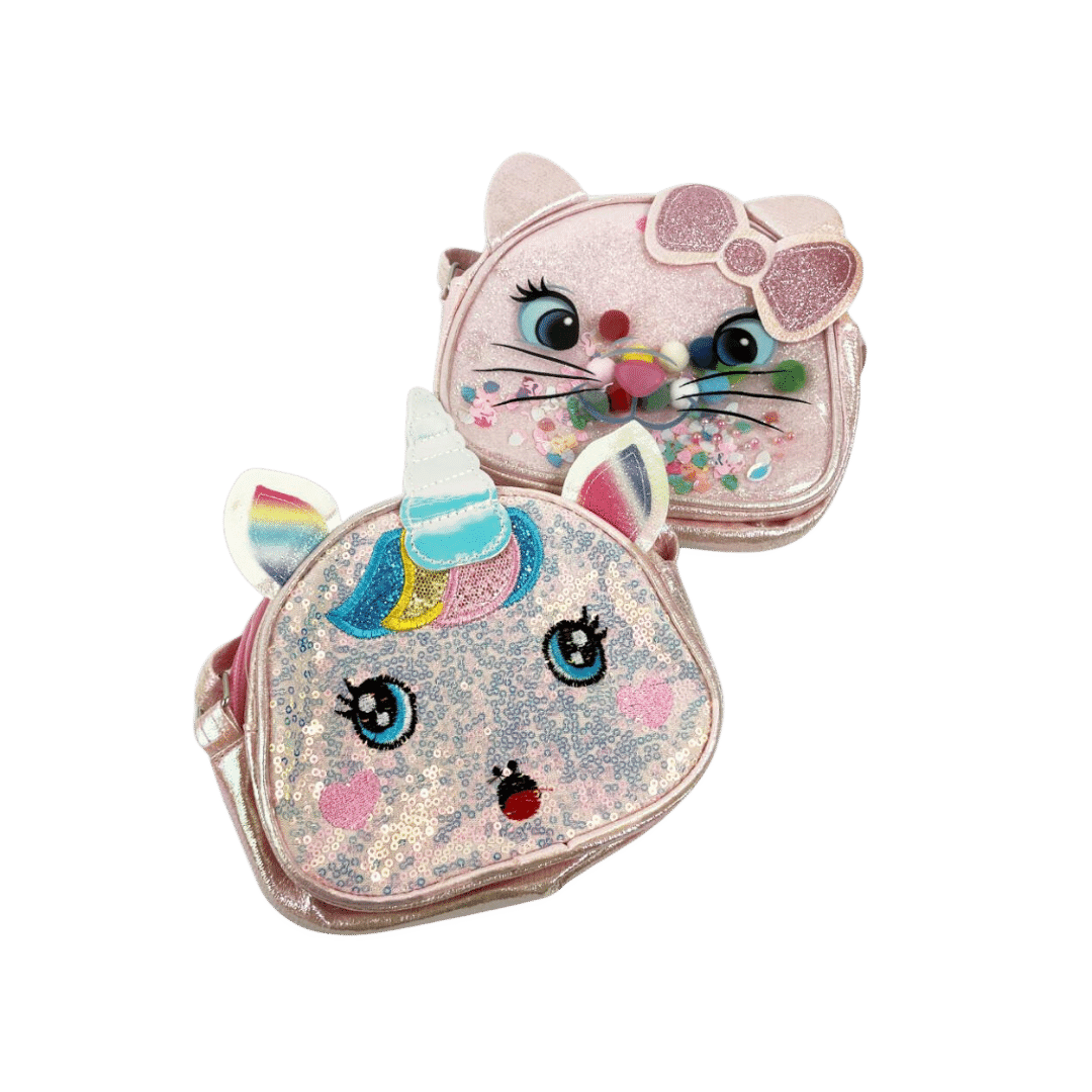 Borsetta Rosa con Gattino e Unicorno Glitterato per Bambine: Un Accessorio Incantevole e Funzionale