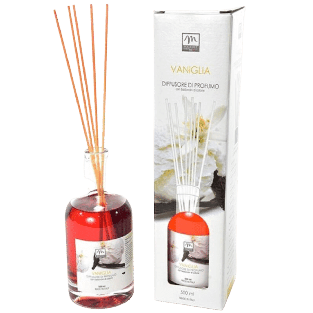 Mercury Diffusore di Essenza Vaniglia con Bacchetti di Cotone 500ml – Aroma Dolce e Rilassante