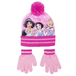 Coordinato Princess: Cappello e Guanti con Ponpon per Bambine