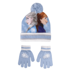 Coordinato Frozen: Cappello e Guanti con Ponpon per Bambine