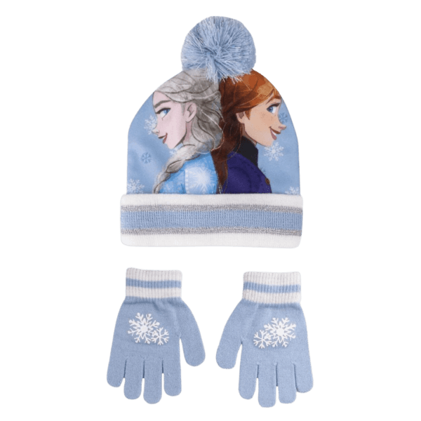 Coordinato Frozen: Cappello e Guanti con Ponpon per Bambine