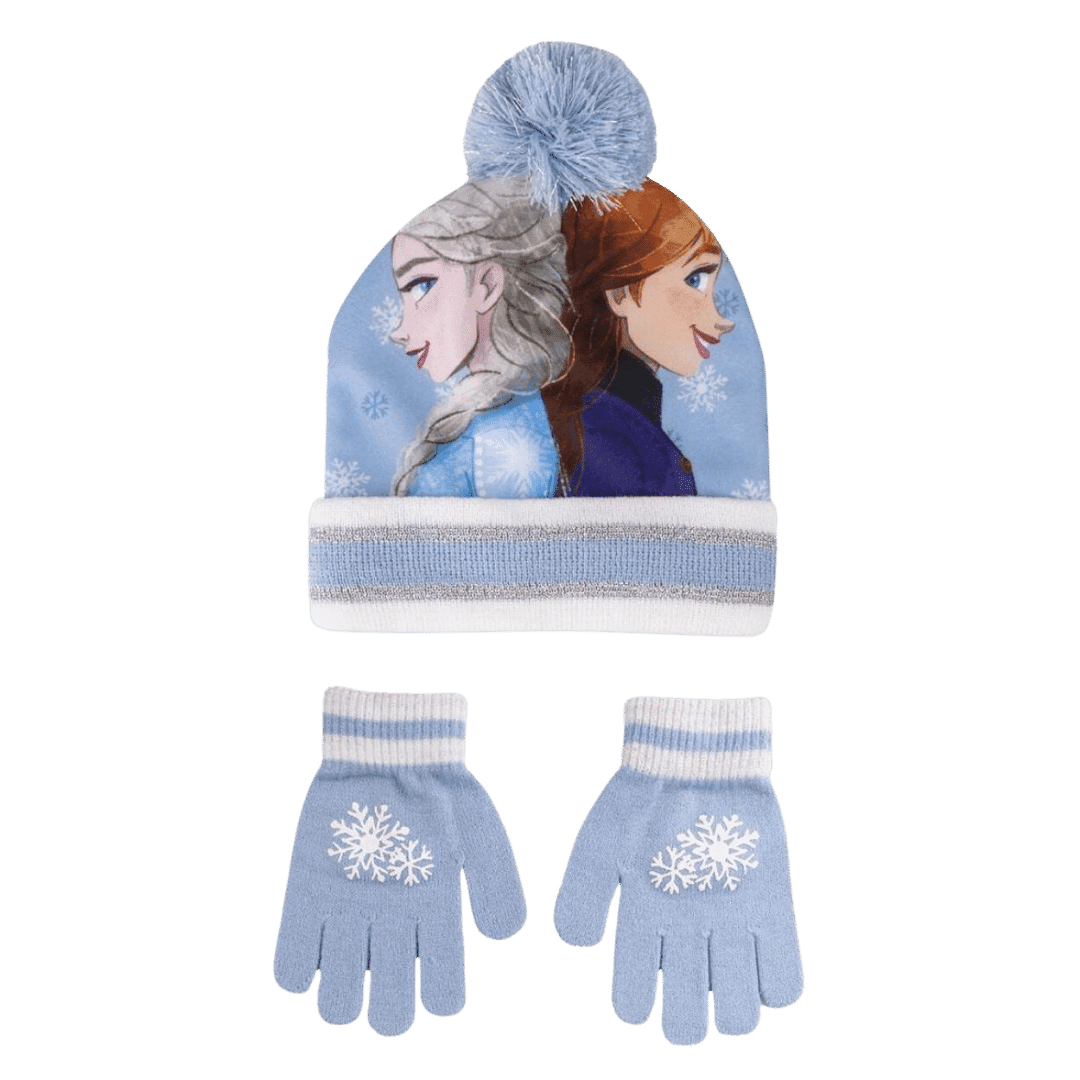 Coordinato Frozen: Cappello e Guanti con Ponpon per Bambine