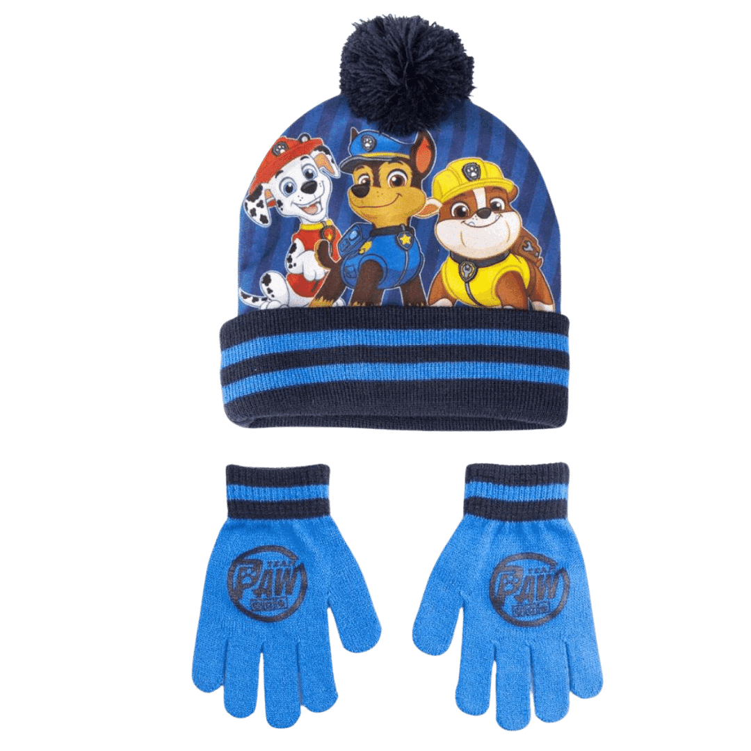 Coordinato Paw Patrol: Cappello e Guanti con Ponpon per Bambini