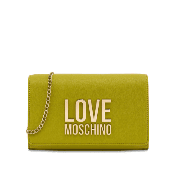 Clutch Donna con Tracolla Love Moschino, linea Gold Metal Logo, color Lime