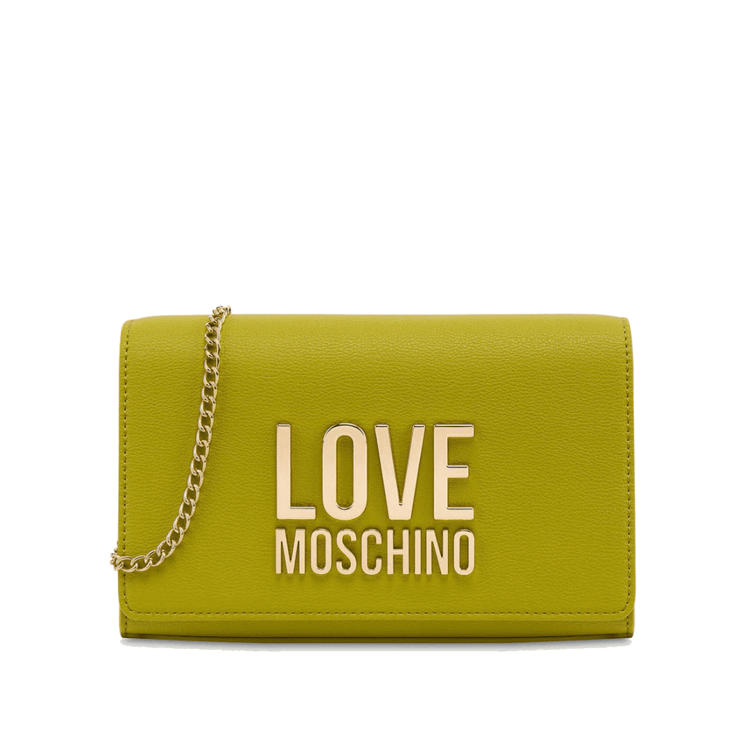 Clutch Donna con Tracolla Love Moschino, linea Gold Metal Logo, color Lime