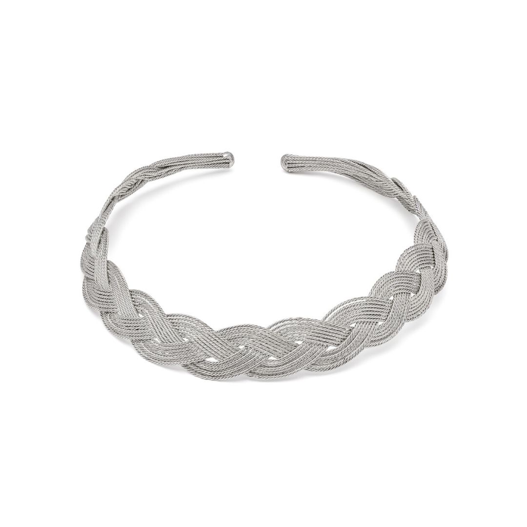 Vestopazzo Girocollo “Treccia” – Collana Rigida Intrecciata in Alluminio