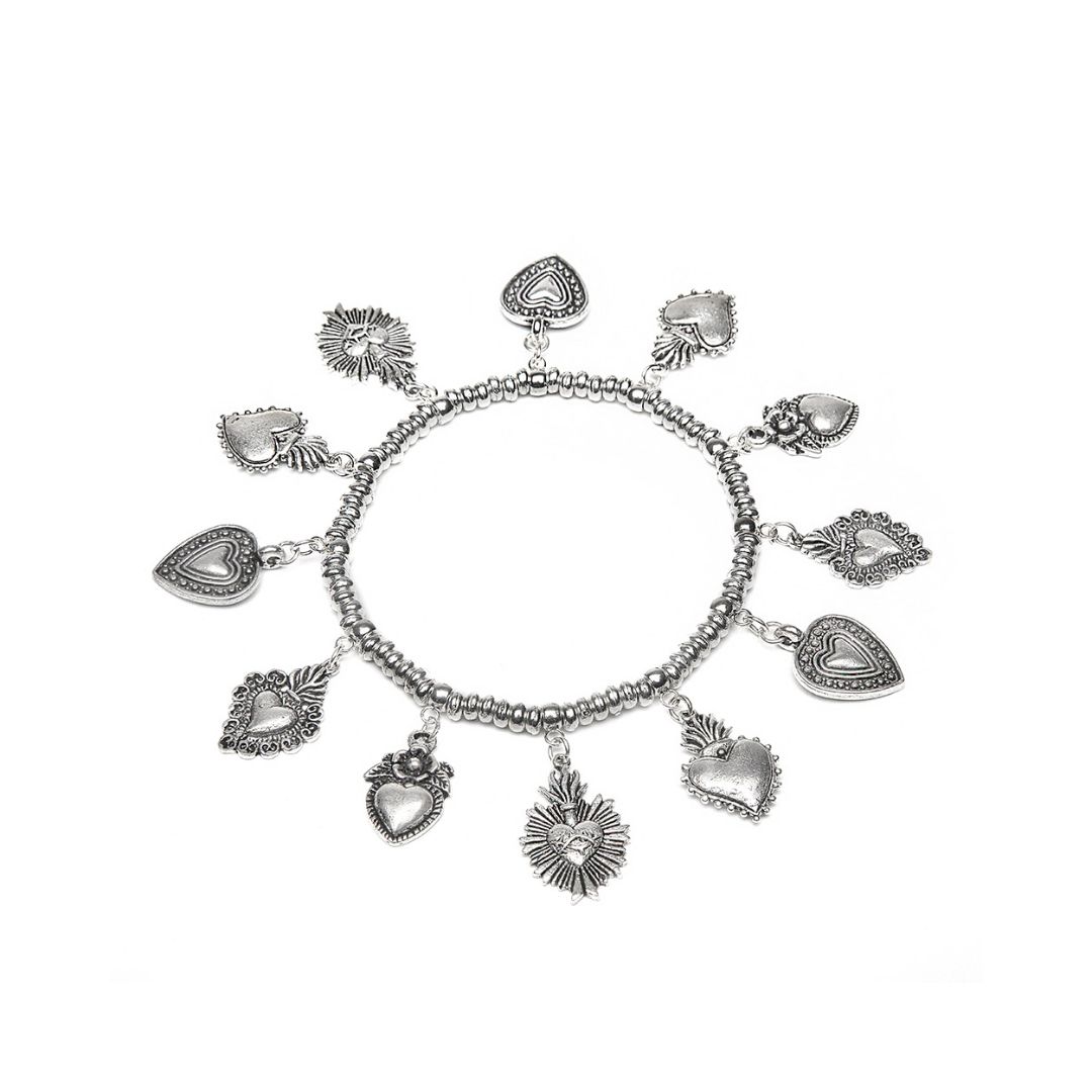 Vestopazzo Bracciale Elastico con Pendenti Cuori Sacri