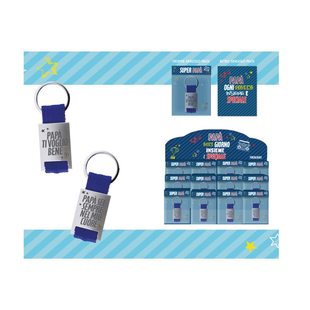 Portachiavi “Super Papà” – Frasi Speciali in Metallo e Tessuto